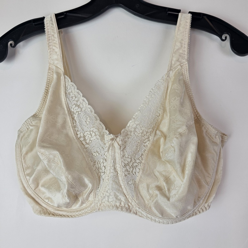 Bali 40D Ivory 4422 Vintage Unlined Underwire Lace Satin Bow Bra Retro Lingerie